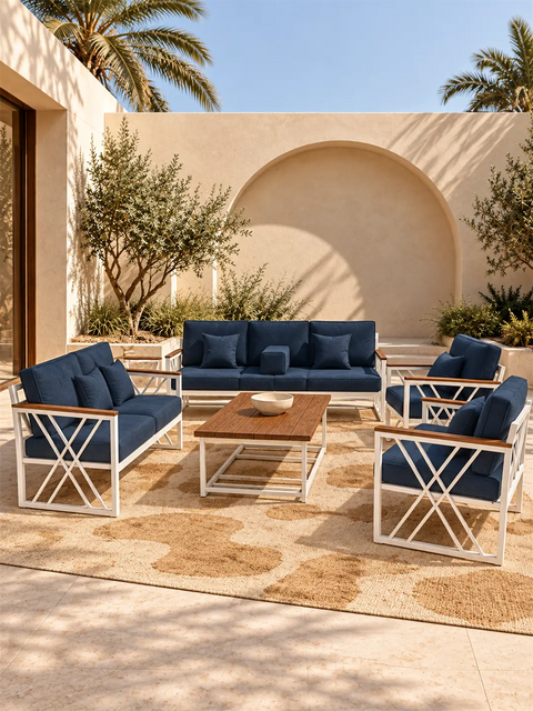Safa 7-Seater White Metal Outdoor Lounge Set 3+2+1+1+coffee Table