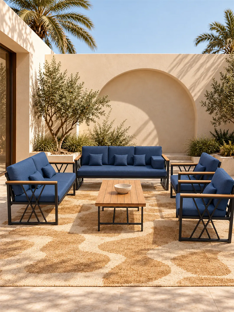 Madar 7-Seater Black Metal Outdoor Lounge Set 3+2+1+1+coffee Table