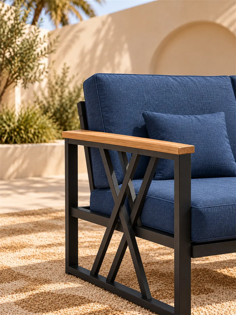Madar 7-Seater Black Metal Outdoor Lounge Set 3+2+1+1+coffee Table