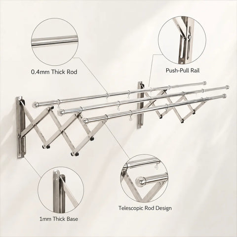 Baitulia Smart Wall-Mounted Extendable Clothes Drying Rack – Stainless Steel
