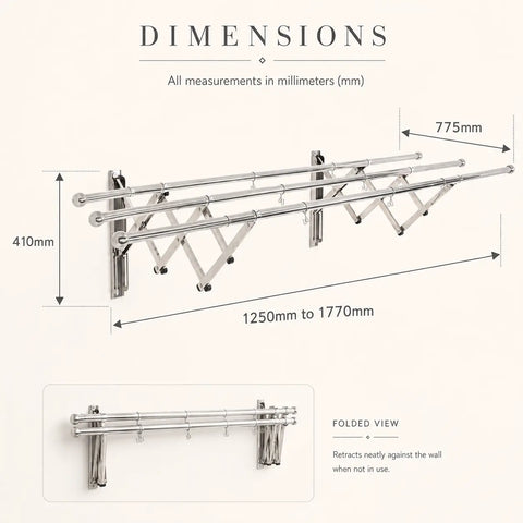 Baitulia Smart Wall-Mounted Extendable Clothes Drying Rack – Stainless Steel